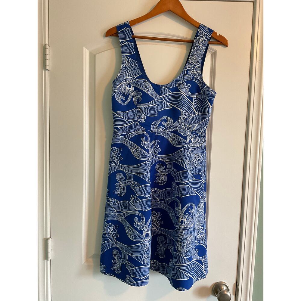 Plenty by Tracy Reese Mona Fit Blue Waves Dress Mini Sleeveless Womens Size 4